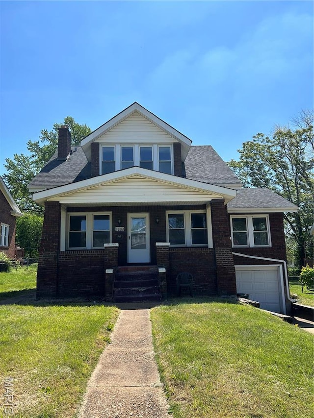 3604 Ridgedale Ave, Saint Louis, MO 63121 - bungalow-style house featuring a chimney, brick siding, a front lawn, and a porch