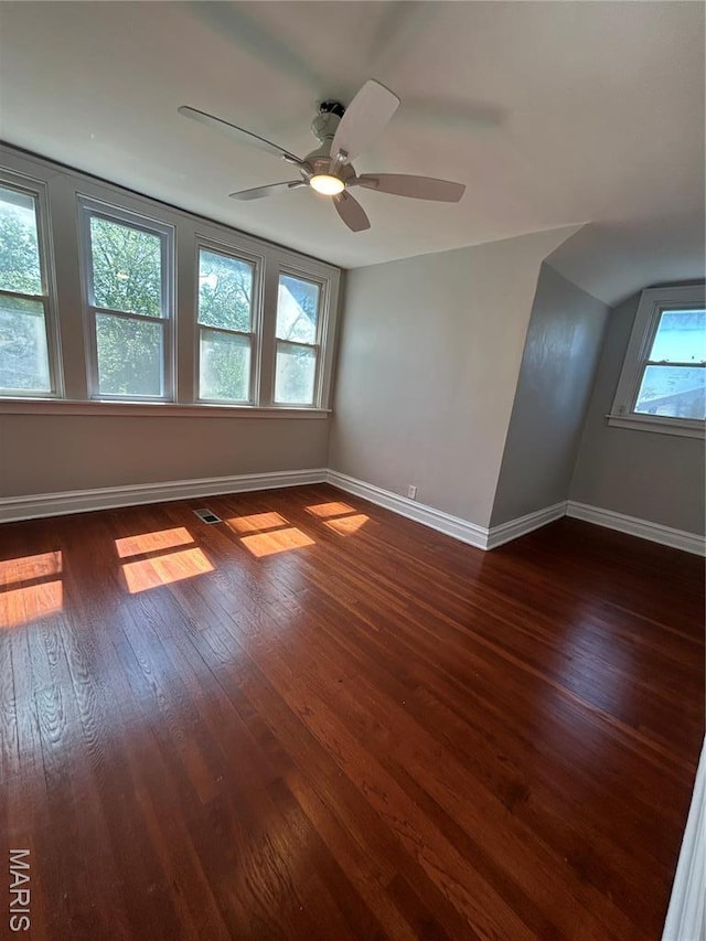 3604 Ridgedale Ave, Saint Louis, MO 63121 - unfurnished room with dark wood-type flooring, baseboards, and a ceiling fan