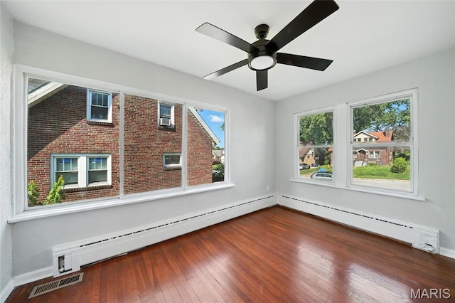 3604 Ridgedale Ave, Saint Louis, MO 63121 - empty room featuring plenty of natural light, hardwood / wood-style flooring, a ceiling fan, and a baseboard heating unit