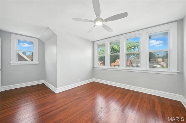 3604 Ridgedale Ave, Saint Louis, MO 63121 - unfurnished room featuring hardwood / wood-style flooring, healthy amount of natural light, ceiling fan, and vaulted ceiling