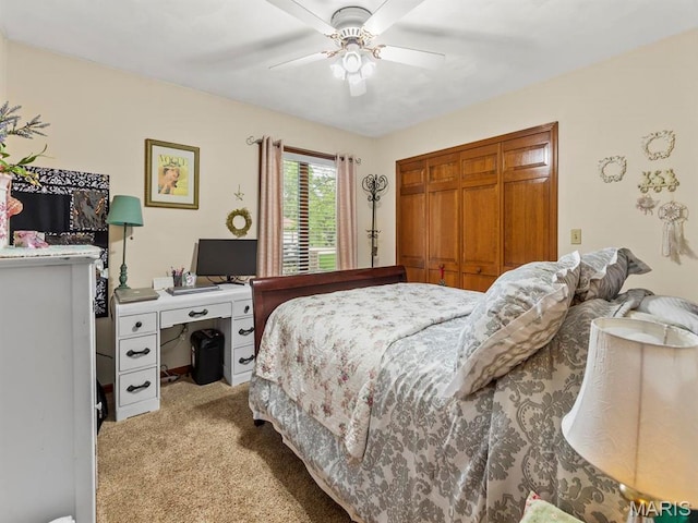 2700 Woods Way, Belleville, IL 62221 - bedroom featuring light colored carpet, a closet, a ceiling fan, and a desk