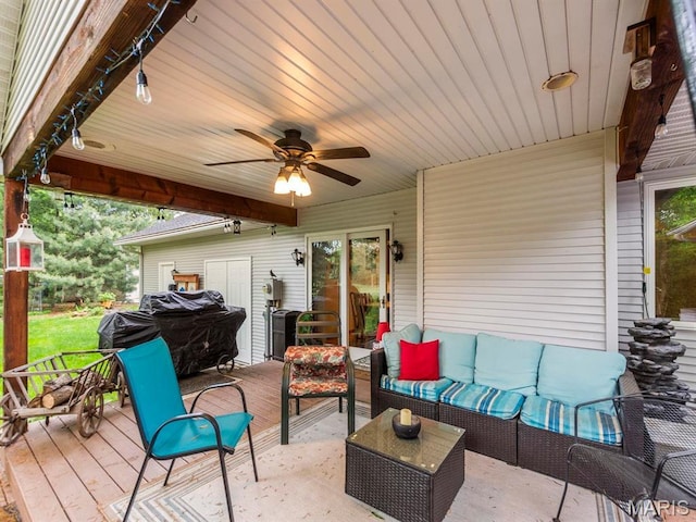 2700 Woods Way, Belleville, IL 62221 - view of patio / terrace featuring a deck, an outdoor living space, and a ceiling fan