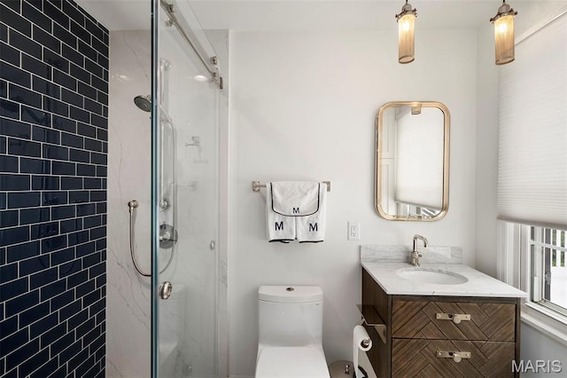 20 Picardy Ln, Ladue, MO 63124 - bathroom with a stall shower, vanity, and toilet