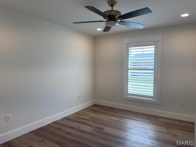 242 Orange Bowl Dr, Cape Girardeau, MO 63701 - spare room featuring baseboards, recessed lighting, wood finished floors, and ceiling fan