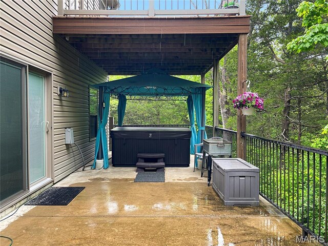 9794 Cedar Dr, Hillsboro, MO 63050 - view of patio / terrace with a hot tub, area for grilling, and a gazebo