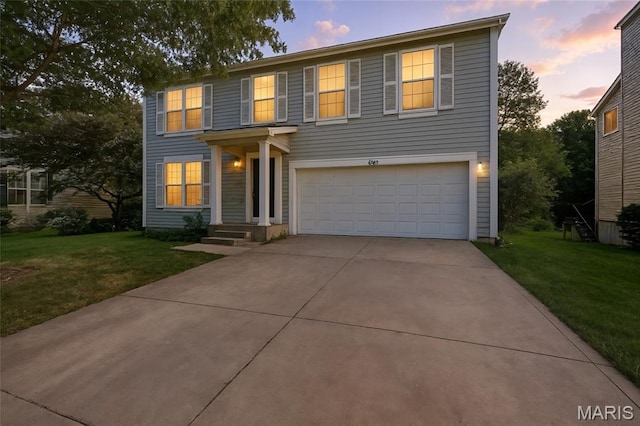 6144 Misty Meadow Dr, House Springs, MO 63051 - view of front of property featuring a garage, a yard, and concrete driveway