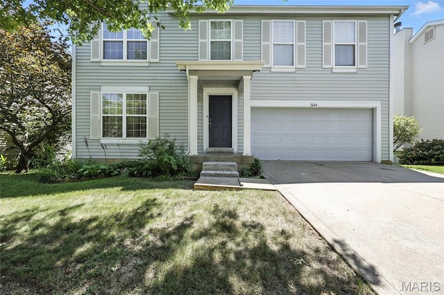 6144 Misty Meadow Dr, House Springs, MO 63051 - traditional-style home featuring a garage, concrete driveway, and a front yard