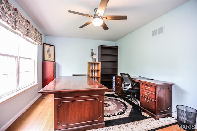 6144 Misty Meadow Dr, House Springs, MO 63051 - office space with a ceiling fan and light wood-type flooring