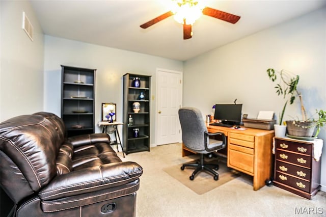 6144 Misty Meadow Dr, House Springs, MO 63051 - office area with light colored carpet and ceiling fan
