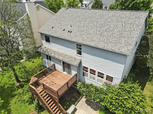 6144 Misty Meadow Dr, House Springs, MO 63051 - back of house with a shingled roof and a wooden deck