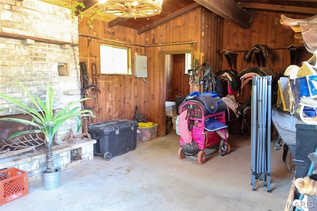5501 Dober Ln, Saint Louis, MO 63129 - garage featuring wooden walls