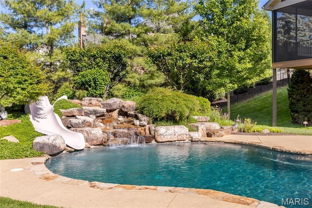 13815 Clayton Rd, Chesterfield, MO 63017 - swimming pool featuring a water slide