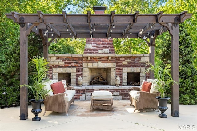 13815 Clayton Rd, Chesterfield, MO 63017 - view of patio / terrace featuring an outdoor brick fireplace