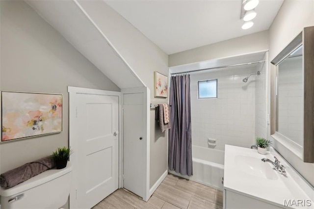 4942 Bonita Ave, Saint Louis, MO 63109 - bathroom featuring toilet, vanity, shower / tub combo, wood finished floors, and baseboards