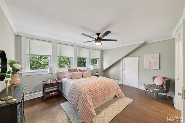 4942 Bonita Ave, Saint Louis, MO 63109 - bedroom featuring crown molding, wood-type flooring, baseboards, and a ceiling fan