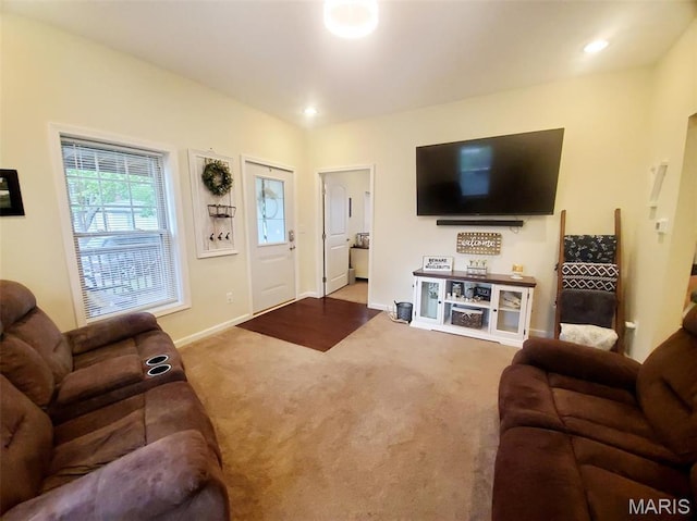 511 Grant St, Canton, MO 63435 - carpeted living area featuring baseboards and recessed lighting