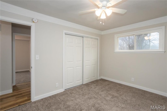 5604 Mark Trl, House Springs, MO 63051 - unfurnished bedroom featuring carpet flooring, a closet, baseboards, and ornamental molding