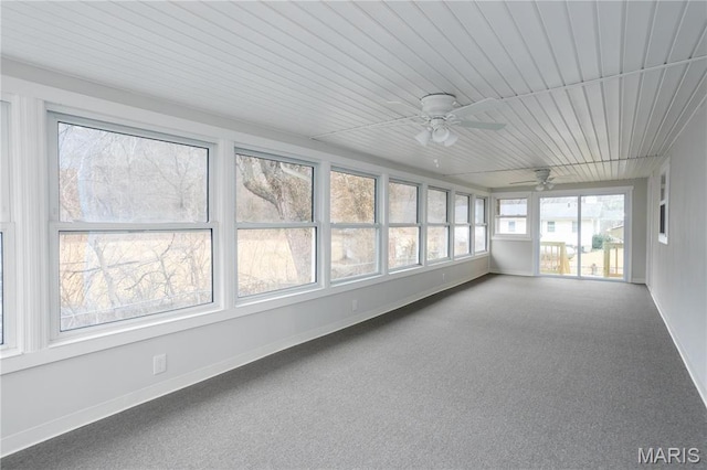 5604 Mark Trl, House Springs, MO 63051 - unfurnished sunroom featuring a ceiling fan, carpet flooring, and baseboards