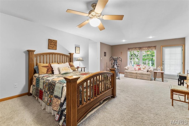 102 Timber Ln, Farmington, MO 63640 - bedroom featuring carpet floors, baseboards, a ceiling fan, and recessed lighting