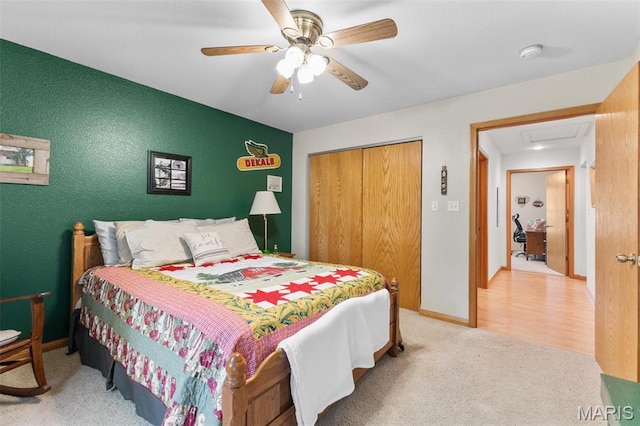 102 Timber Ln, Farmington, MO 63640 - carpeted bedroom with a closet, a ceiling fan, and baseboards