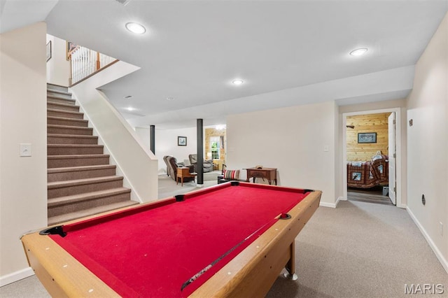 102 Timber Ln, Farmington, MO 63640 - playroom with billiards, baseboards, carpet floors, and recessed lighting