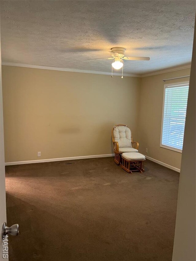 474 Bluffview Dr, Piedmont, MO 63957 - unfurnished room with ornamental molding, carpet, a textured ceiling, a ceiling fan, and baseboards