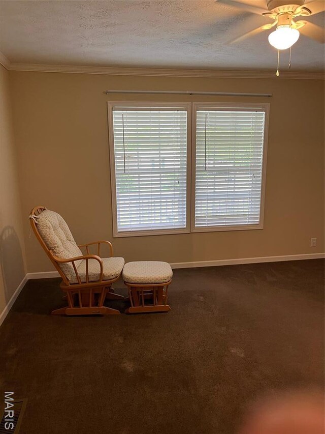 474 Bluffview Dr, Piedmont, MO 63957 - sitting room with baseboards, dark carpet, plenty of natural light, and ornamental molding