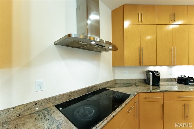 1025 Cobblestone Dr, Rolla, MO 65401 - kitchen with extractor fan, black electric stovetop, and light stone counters