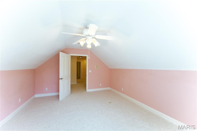 1025 Cobblestone Dr, Rolla, MO 65401 - bonus room featuring a ceiling fan, carpet floors, vaulted ceiling, and baseboards