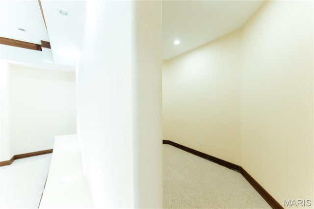 1025 Cobblestone Dr, Rolla, MO 65401 - hall featuring baseboards, recessed lighting, and carpet floors