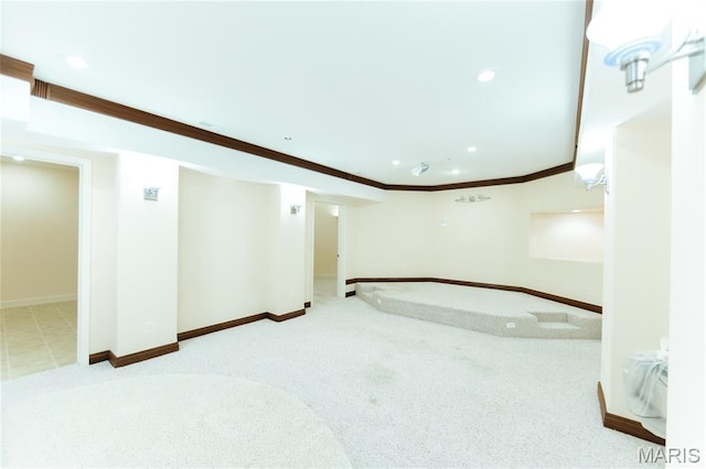 1025 Cobblestone Dr, Rolla, MO 65401 - finished basement featuring carpet flooring, crown molding, baseboards, and recessed lighting