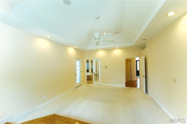 1025 Cobblestone Dr, Rolla, MO 65401 - spare room featuring recessed lighting, a ceiling fan, light carpet, baseboards, and french doors