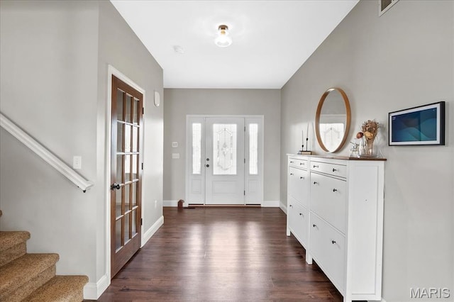 6 Bradley Ct, Troy, IL 62294 - foyer featuring dark wood-type flooring, stairs, and baseboards