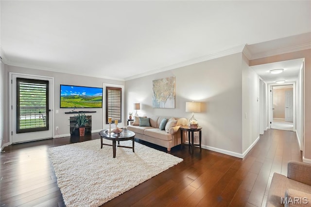 585 Coeur De Royale Dr Unit 203, Creve Coeur, MO 63141 - living room featuring ornamental molding and dark wood-style flooring