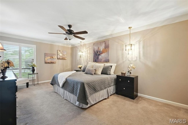 585 Coeur De Royale Dr Unit 203, Creve Coeur, MO 63141 - bedroom with ornamental molding, light carpet, and ceiling fan