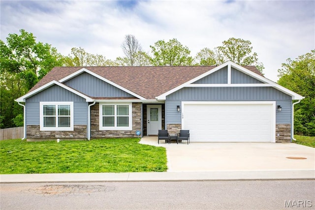 159 Mesa Dr, Waynesville, MO 65583 - view of front of home with stone siding, a shingled roof, an attached garage, and concrete driveway