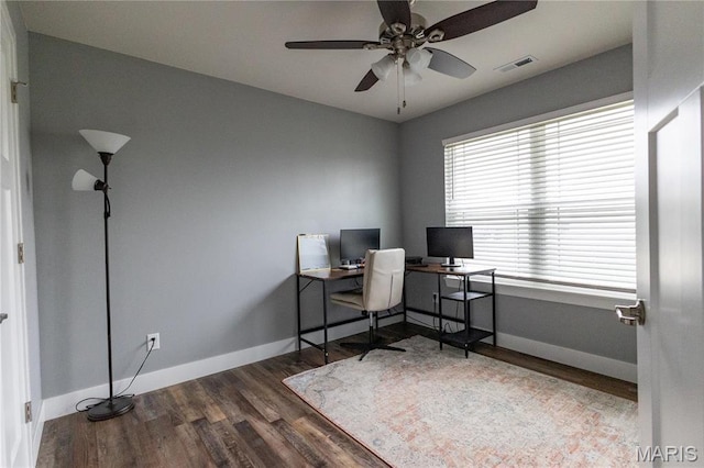 159 Mesa Dr, Waynesville, MO 65583 - office with wood finished floors, a ceiling fan, and baseboards