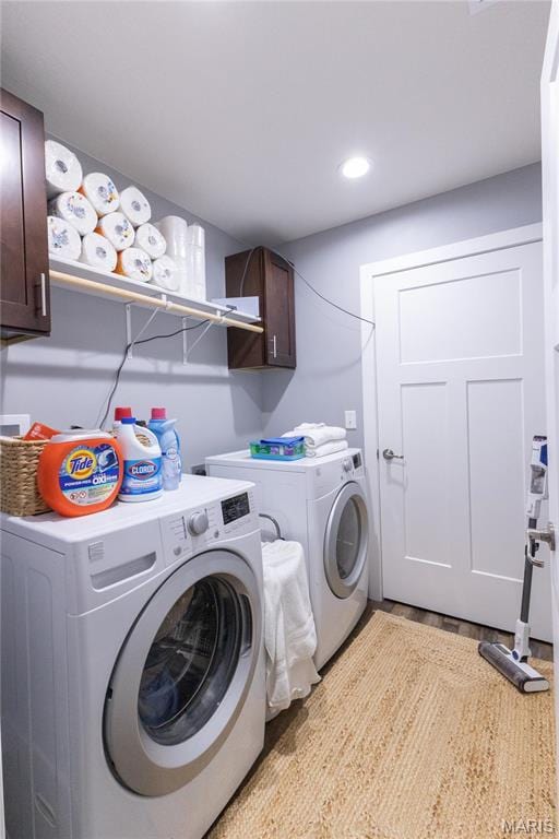 159 Mesa Dr, Waynesville, MO 65583 - laundry room with cabinet space, separate washer and dryer, and recessed lighting