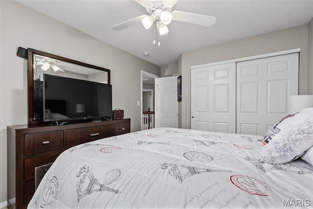 bedroom with a closet and ceiling fan