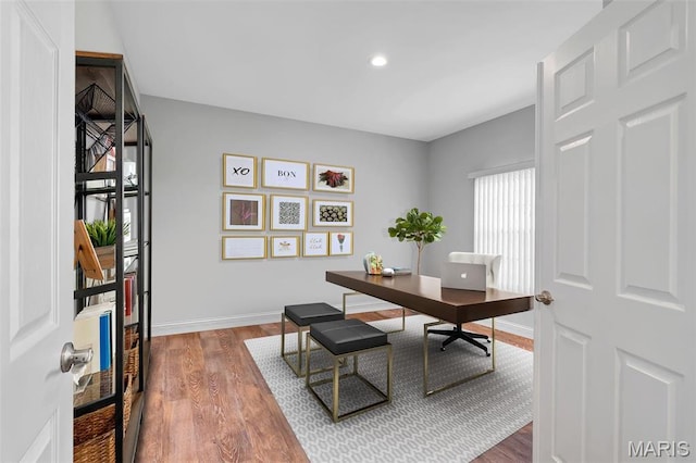 116 Dardenne Place Dr, Dardenne Prairie, MO 63368 - home office with wood finished floors, baseboards, and recessed lighting