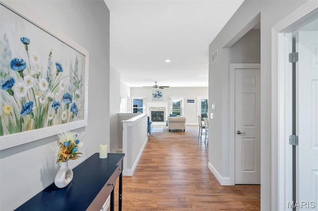 116 Dardenne Place Dr, Dardenne Prairie, MO 63368 - hall with wood finished floors, recessed lighting, and baseboards