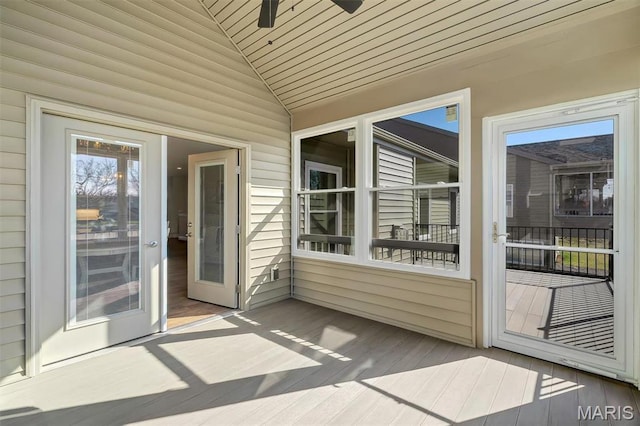 116 Dardenne Place Dr, Dardenne Prairie, MO 63368 - unfurnished sunroom with vaulted ceiling and ceiling fan