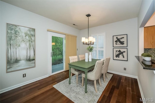 1040 Carroll St Unit 6, Saint Louis, MO 63104 - dining area with a chandelier, baseboards, and dark wood-style floors