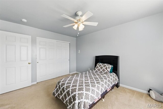 65 Snowberry Ridge Ct, Ofallon, MO 63366 - bedroom featuring carpet flooring, baseboards, a closet, and ceiling fan