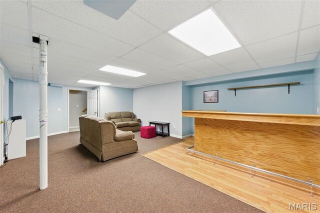 65 Snowberry Ridge Ct, Ofallon, MO 63366 - living room featuring carpet flooring, a dry bar, a paneled ceiling, and baseboards