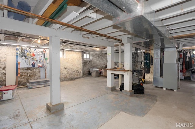 basement with heating unit