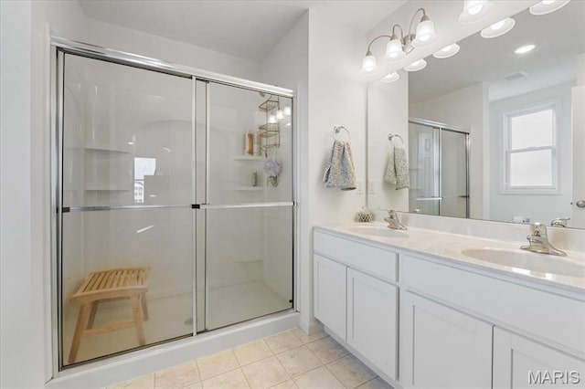 2032 Tiber St, Saint Charles, MO 63301 - full bath with a shower stall, tile patterned floors, and double vanity