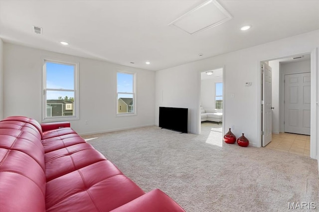 2032 Tiber St, Saint Charles, MO 63301 - unfurnished living room featuring carpet floors, attic access, recessed lighting, and baseboards