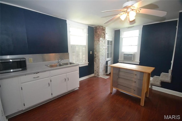 103 N Delaware Ave, Belleville, IL 62221 - kitchen featuring stainless steel microwave, a sink, dark wood-type flooring, ceiling fan, and cooling unit