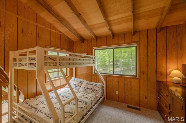 2399 Kitzbuhl Bend Dr, Innsbrook, MO 63390 - carpeted bedroom with wooden walls and wooden ceiling